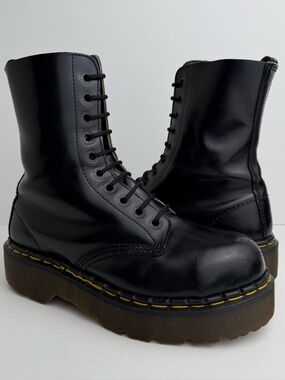 Vintage Dr. Martens 1919 England Black Holy Grail Envy Quad Platform Boots UK 6